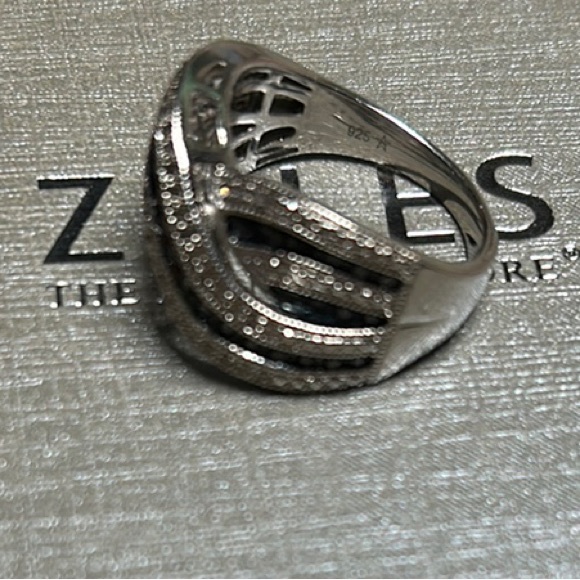 Zales Sterling Silver Ring with Dark Blue Rhinestones - Picture 3 of 5